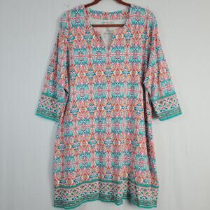 Coolibar Oceanside Tunic Dress size XXL Multi 3/4 Sleeve UPF 50+ Sun Protection